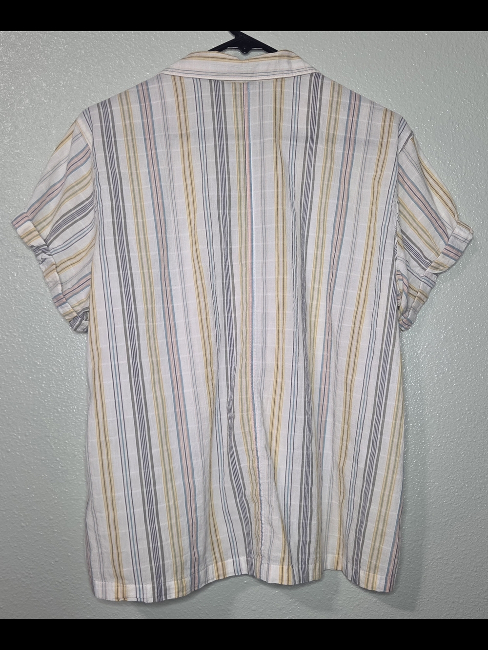 Eddie Bauer Striped Button-Down Short Sleeve Top in White, Yellow & Gray - Picture 2 of 9